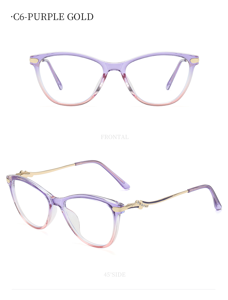 2026 Fashion Woman Optical Glasses Eyeglasses Frame TR90 Female Cat Eye Anti Blue Light Blocking Glasses Diamond Wholesale