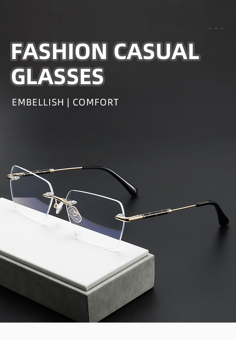 24004 Luxury Designer Gafas Custom Logo Brand Male Wholesale Optical Eye Glasses Rimless Spectacle Frame for Men