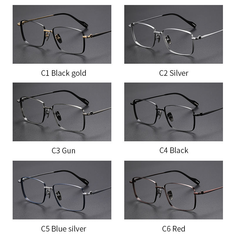 Retro Square Titanium Metal Eyeglasses Frames Vintage Business Optical Spectacles