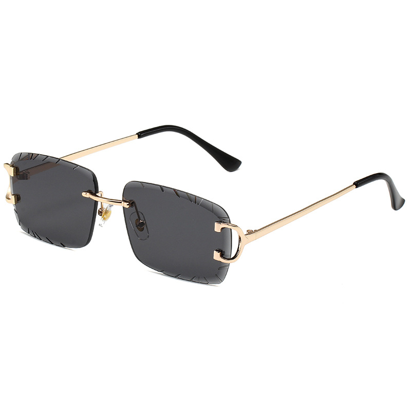 Lucky Custom logo Designer Metal Rimless Square Sunglasses Trendy Classic Shades Custom Diamond Cutting Sun Glasses Men