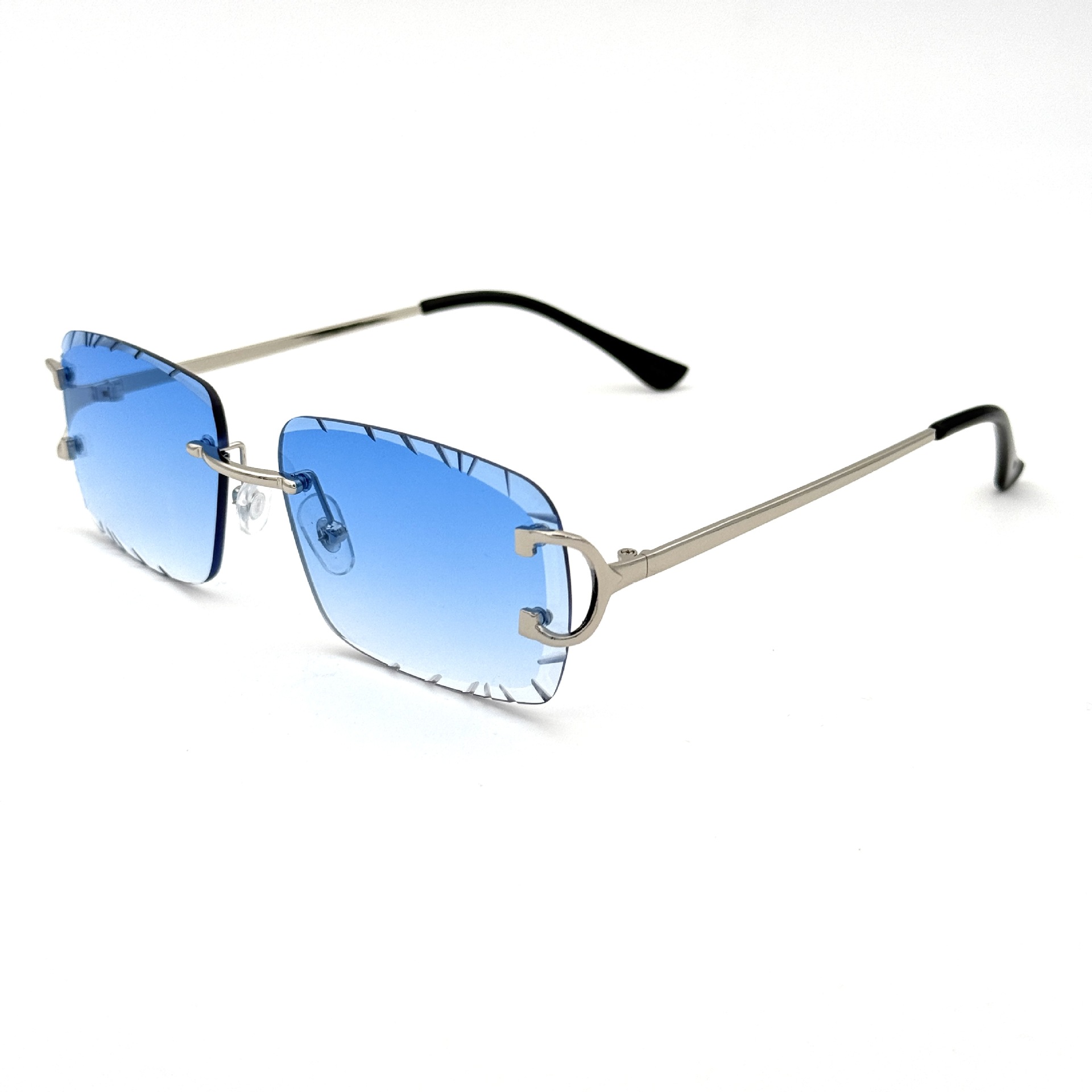 Lucky Custom logo Designer Metal Rimless Square Sunglasses Trendy Classic Shades Custom Diamond Cutting Sun Glasses Men