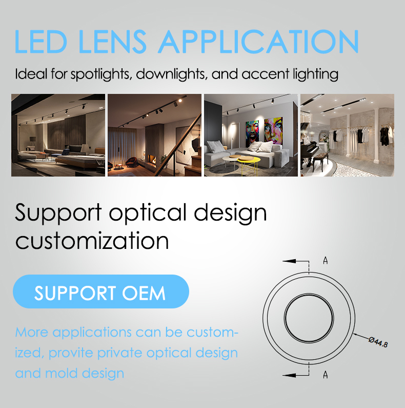HONJU HZ-45-27.5 COB LED Zoom Lens 60 PMMA Optical Lens 92% Transmittance Self-Adhesive for Downlight Spotlight Track Light