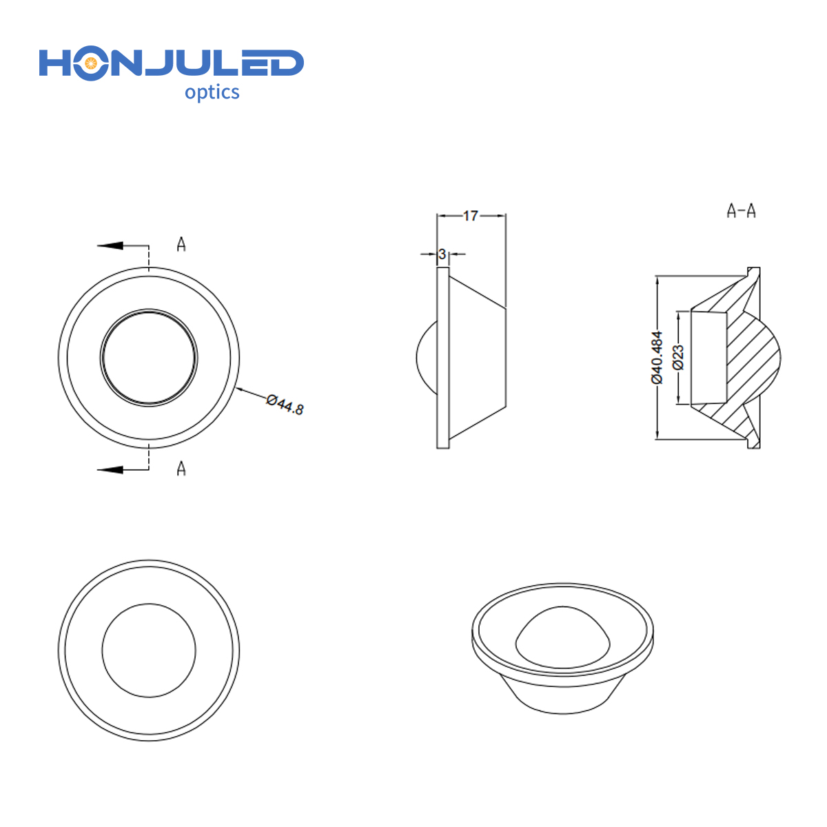 HONJU HZ-45-27.5 COB LED Zoom Lens 60 PMMA Optical Lens 92% Transmittance Self-Adhesive for Downlight Spotlight Track Light