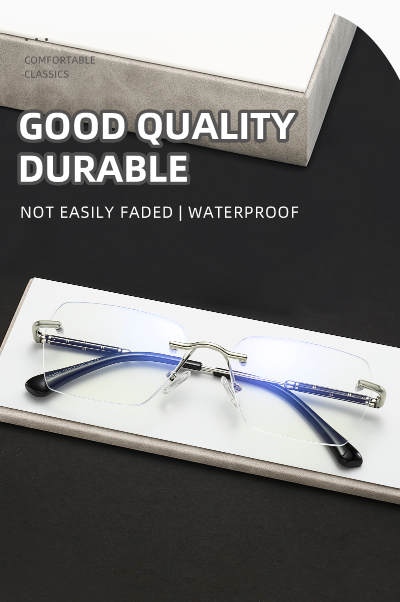 24004 Luxury Designer Gafas Custom Logo Brand Male Wholesale Optical Eye Glasses Rimless Spectacle Frame for Men