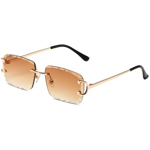 Lucky Custom logo Designer Metal Rimless Square Sunglasses Diamond Cutting Sun Glasses