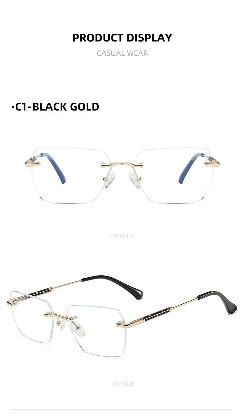 24004 Luxury Designer Gafas Custom Logo Brand Male Wholesale Optical Eye Glasses Rimless Spectacle Frame for Men