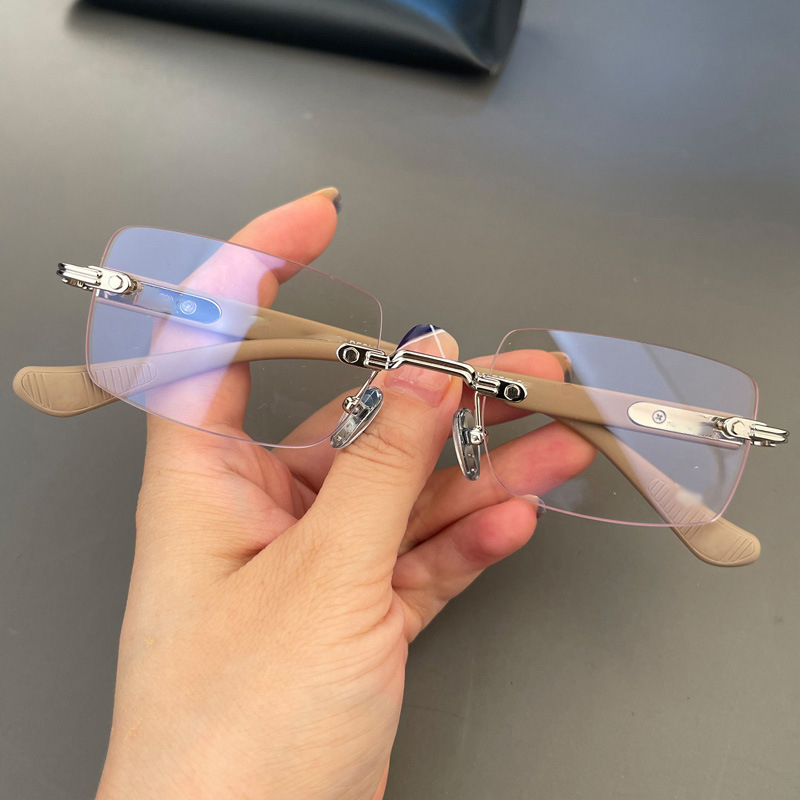 Luxury Retro Rectangle Optical Glasses for Men Anti-Blue Light Eyeglass New Arrival Wholesale Metal Rimless Frame