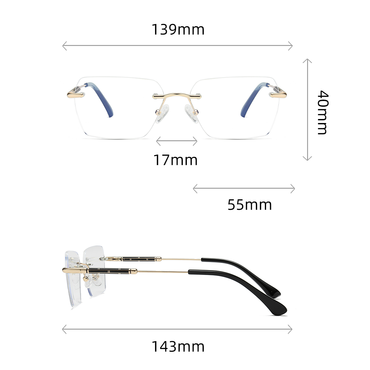 24004 Luxury Designer Gafas Custom Logo Brand Male Wholesale Optical Eye Glasses Rimless Spectacle Frame for Men
