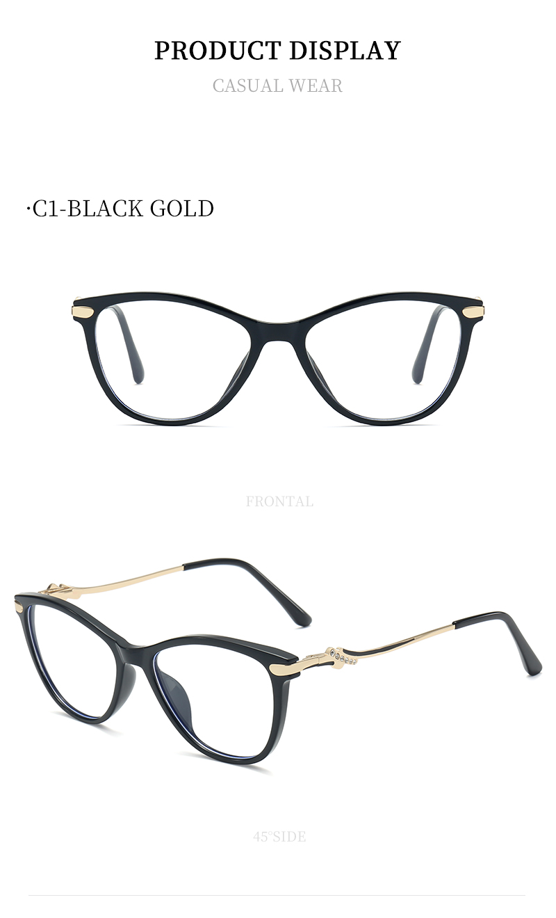 2026 Fashion Woman Optical Glasses Eyeglasses Frame TR90 Female Cat Eye Anti Blue Light Blocking Glasses Diamond Wholesale