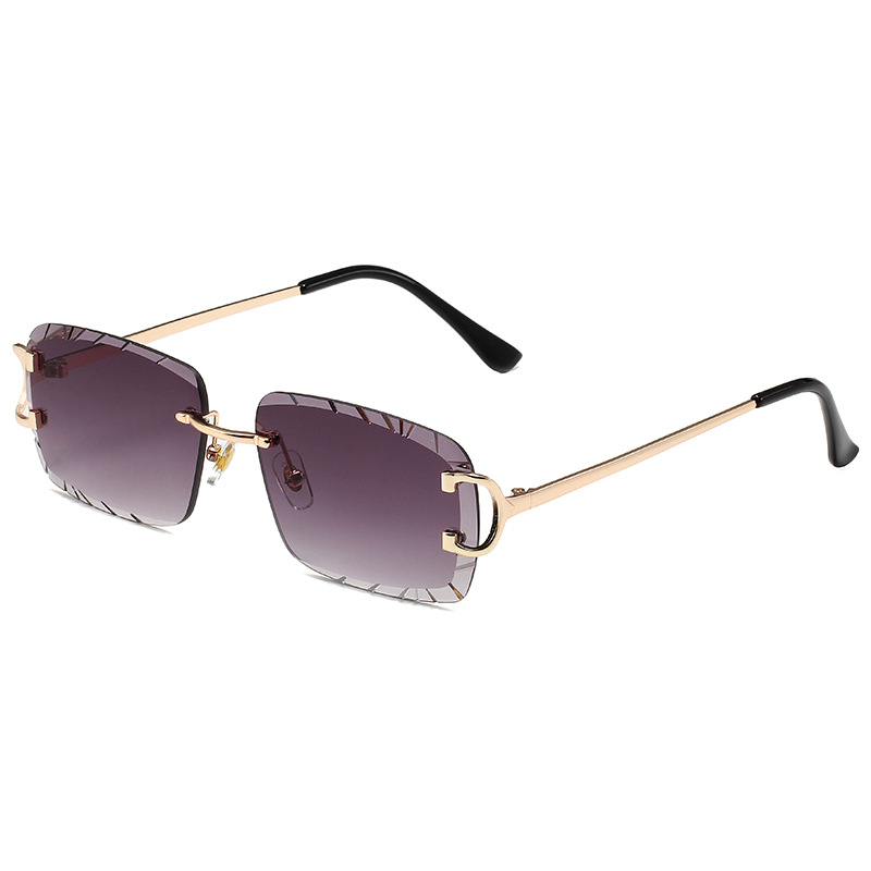 Lucky Custom logo Designer Metal Rimless Square Sunglasses Trendy Classic Shades Custom Diamond Cutting Sun Glasses Men