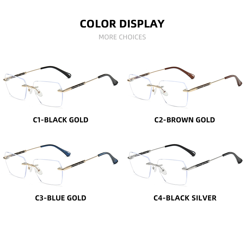 24004 Luxury Designer Gafas Custom Logo Brand Male Wholesale Optical Eye Glasses Rimless Spectacle Frame for Men