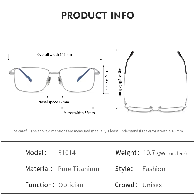 Retro Square Titanium Metal Eyeglasses Frames Vintage Business Optical Spectacles