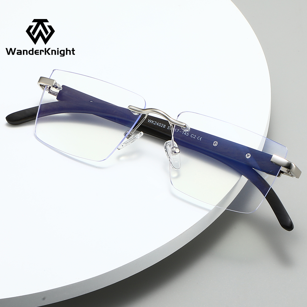 Custom Logo Brand Designer Frameless Handmade Wood Optical Frame Luxury Men Blue Light Blocking Rimless Glasses Frames Wholesale