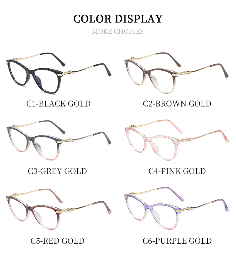 2026 Fashion Woman Optical Glasses Eyeglasses Frame TR90 Female Cat Eye Anti Blue Light Blocking Glasses Diamond Wholesale