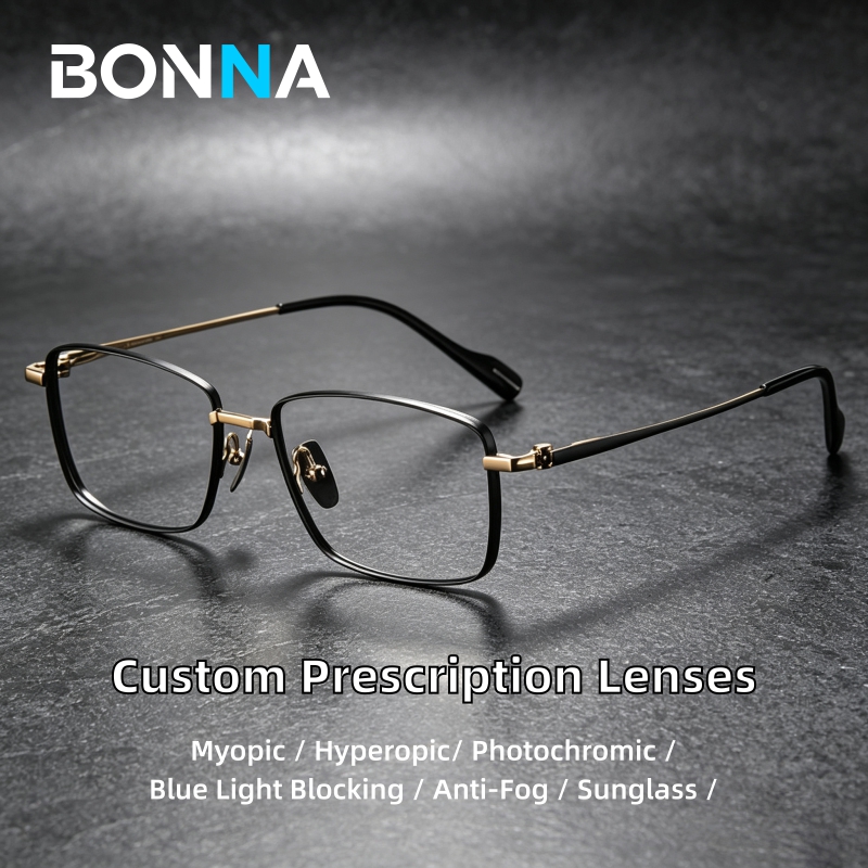 Retro Square Titanium Metal Eyeglasses Frames Vintage Business Optical Spectacles