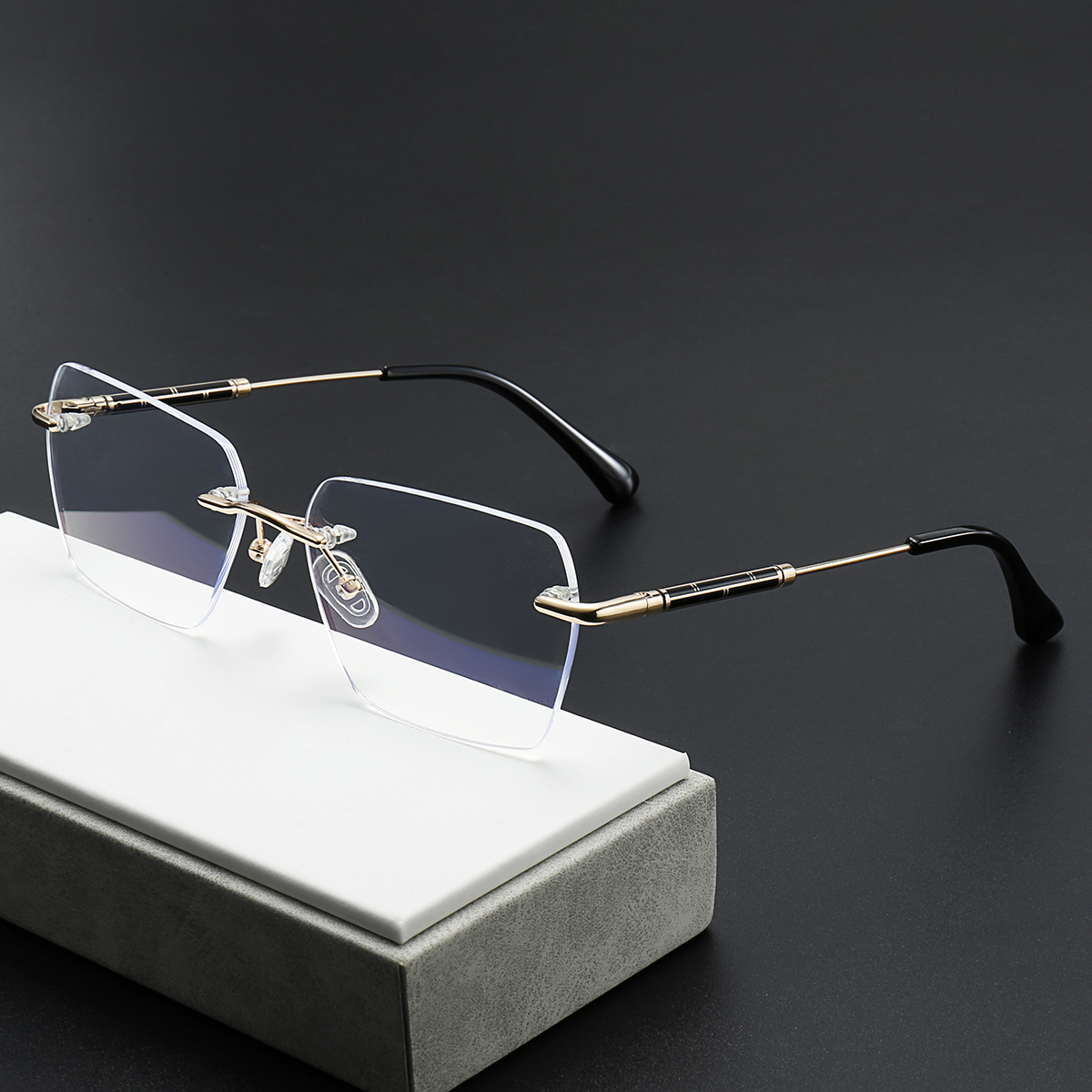24004 Luxury Designer Gafas Custom Logo Brand Male Wholesale Optical Eye Glasses Rimless Spectacle Frame for Men