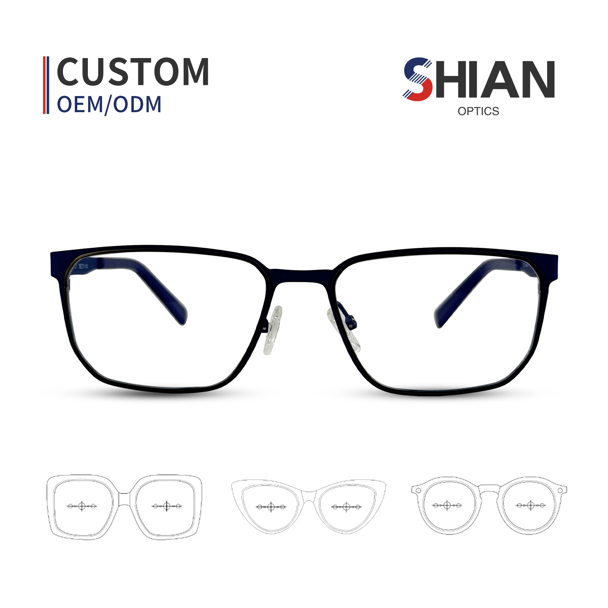 Wholesale SHIAN SAO07 Square Eyeglasses Frames Optical Glasses Computer Anti Blue Light PC Lenses Custom Spectacle Frame Unisex