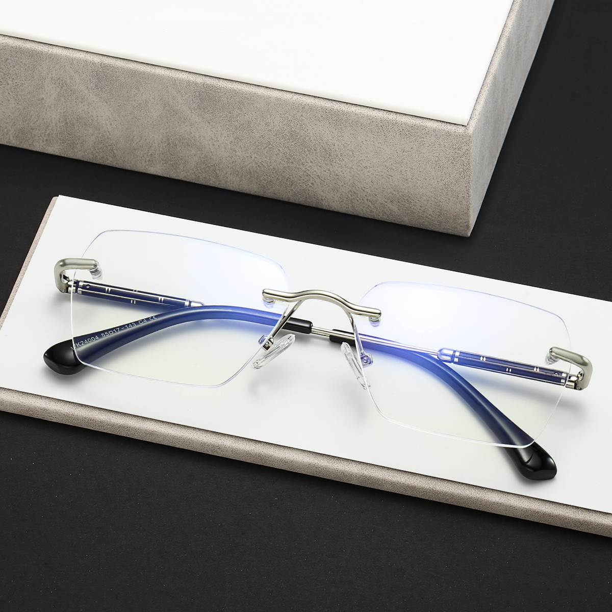 24004 Luxury Designer Gafas Custom Logo Brand Male Wholesale Optical Eye Glasses Rimless Spectacle Frame for Men