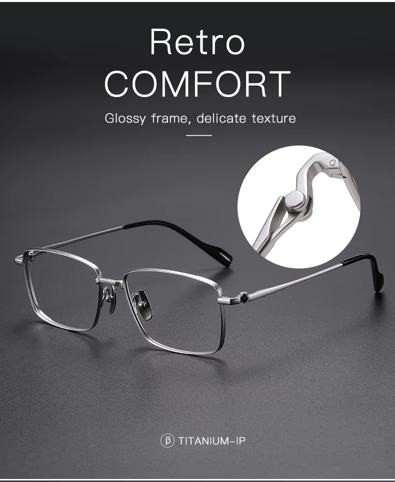 Retro Square Titanium Metal Eyeglasses Frames Vintage Business Optical Spectacles