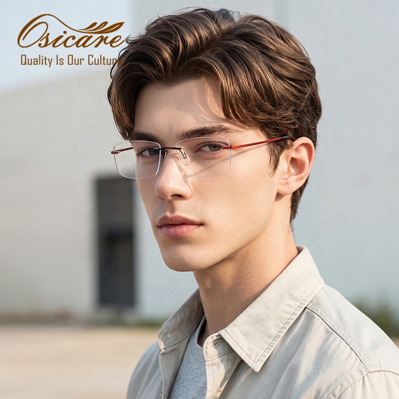 Osicare Designer Glasses Rimless Color Titanium Alloy Eyeglasses Eye Wear Ultra Light OEM ODM Wholesale Optical Frames For Men