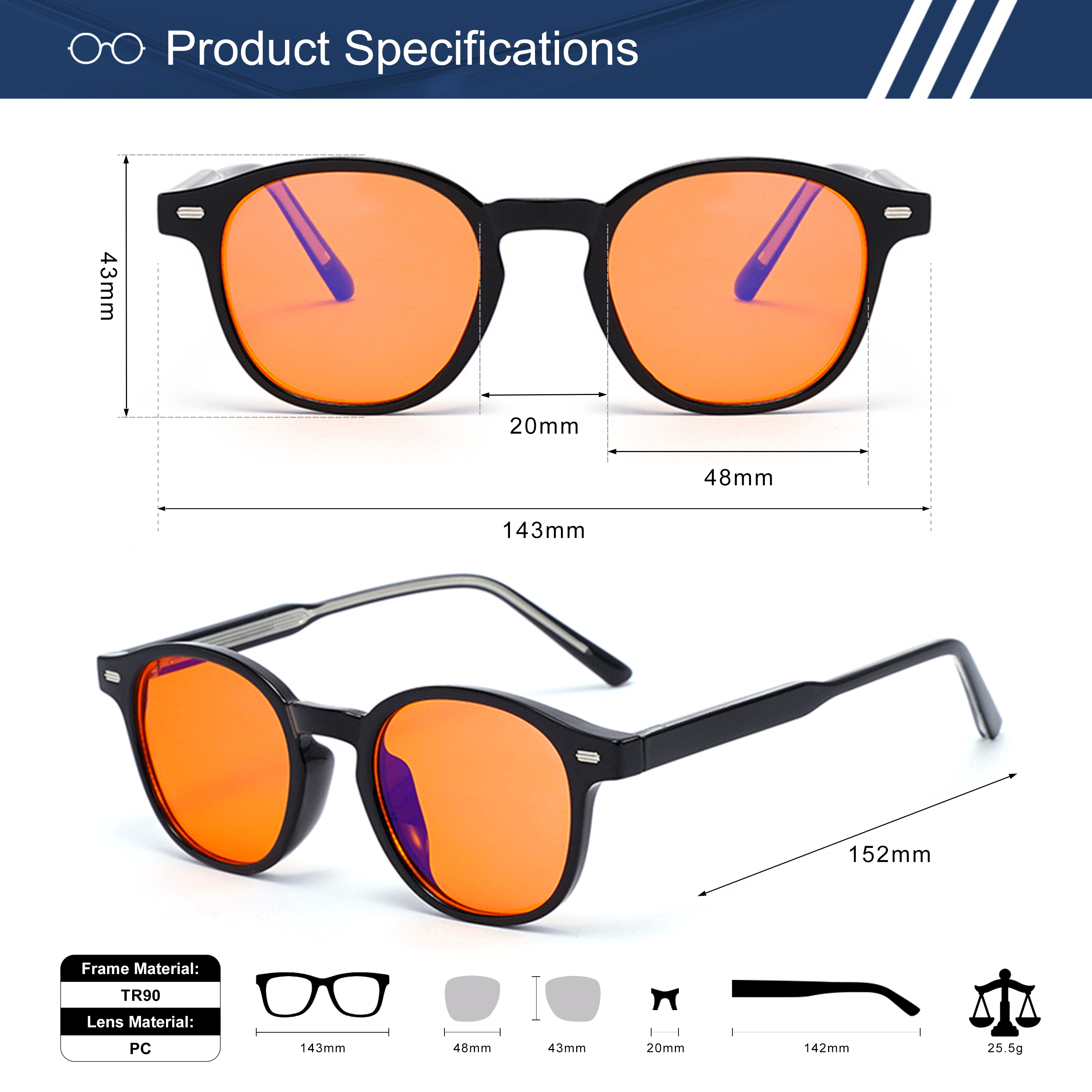 High Quality TR90 Frame Melatonin Protection Orange Red PC Lens Sleep Aid Glasses Anti Radiation Computer Gaming Eyewear