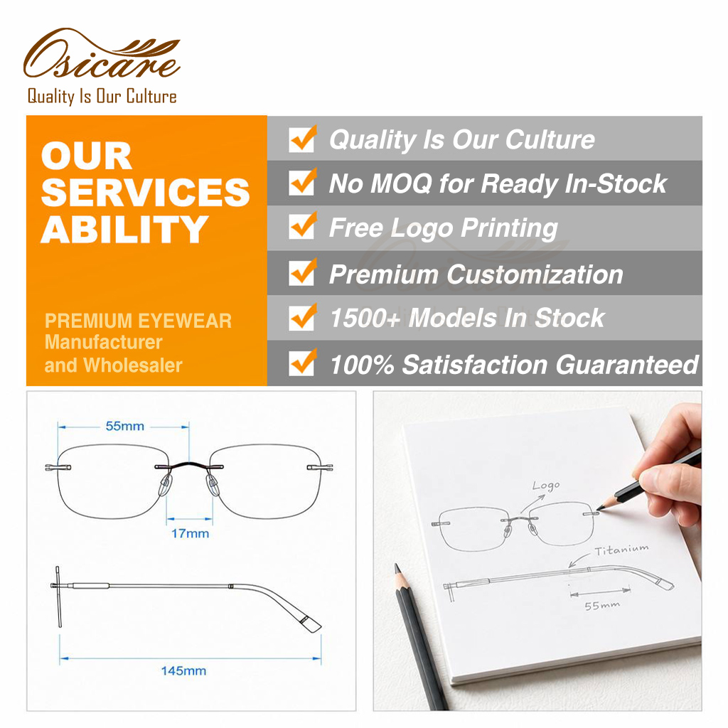 Osicare Designer Glasses Rimless Color Titanium Alloy Eyeglasses Eye Wear Ultra Light OEM ODM Wholesale Optical Frames For Men